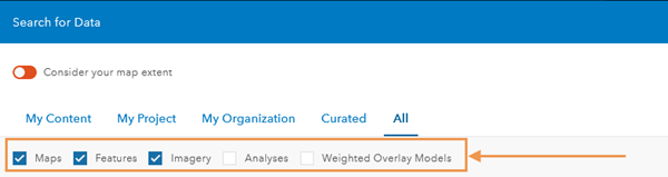 Filtros de la casilla de verificación del cuadro de diálogo Buscar datos