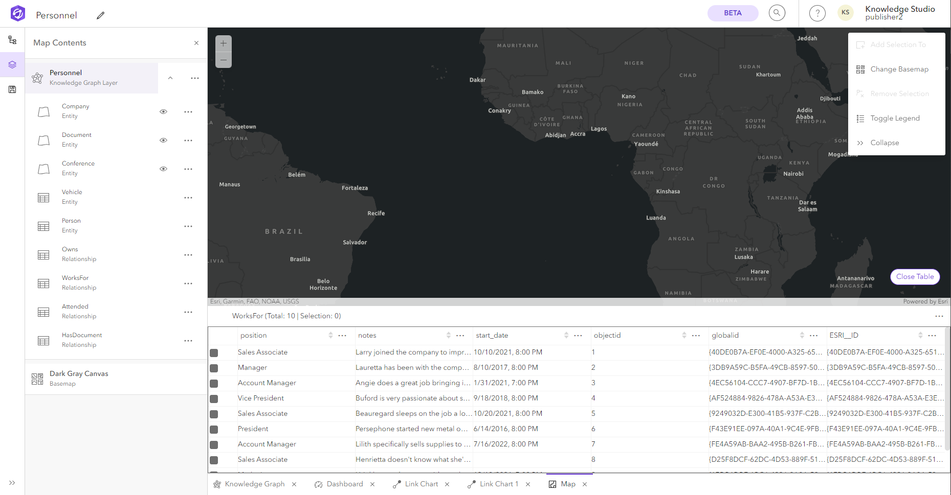 Mapa con tabla abierta