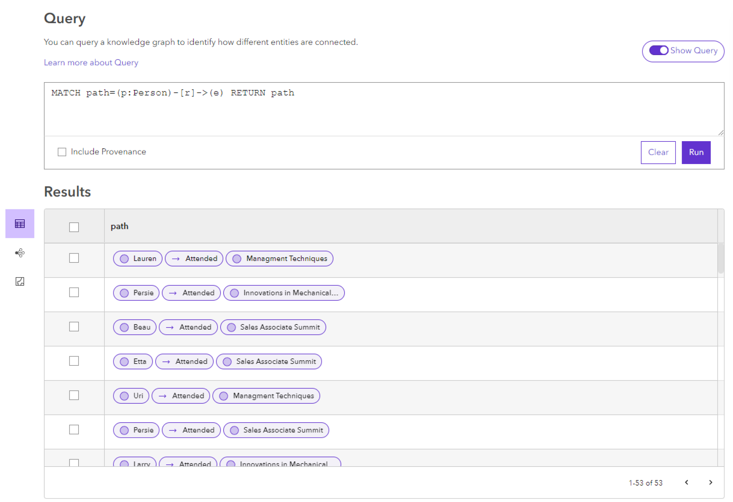 El resultado de una consulta de ruta muestra todos los registros de la ruta en una sola columna en la tabla de resultados. El resultado de una consulta de ruta muestra todos los registros de la ruta en una sola columna en la tabla de resultados.